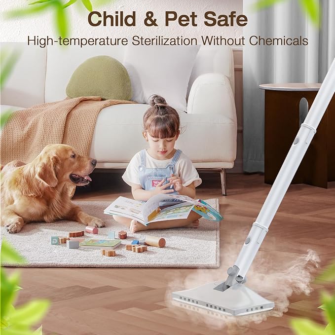 ScrubWiz Steam Mop with Detachable Handheld Steam Cleaner, 10-in-1 Multi Accessories, Quick 10s Heat, 350ml and 2-Level Steamer for Cleaning Floor, Carpet, BBQ Grill, Tile, and Grout, Light White