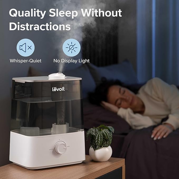 LEVOIT Classic300 Ultrasonic Top Fill Humidifier, Extra Large 6L Tank Last 60-Hour - Super Quiet, Easy to Use and Clean, 360ยฐ Rotation Nozzle, Simple Knob Control, Handle, Auto Shut Off, Gray