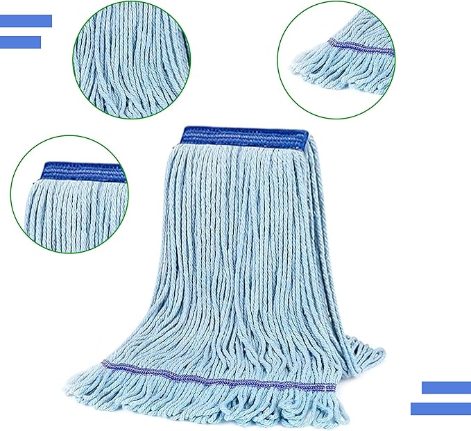 Heavy Duty String Mop Head for Floor Cleaning – Industrial & Commercial Wet Mop with Extra Replacement Head – Super Absorbent Cotton Mop for Home, Garage, Office, Warehouse – No Handle