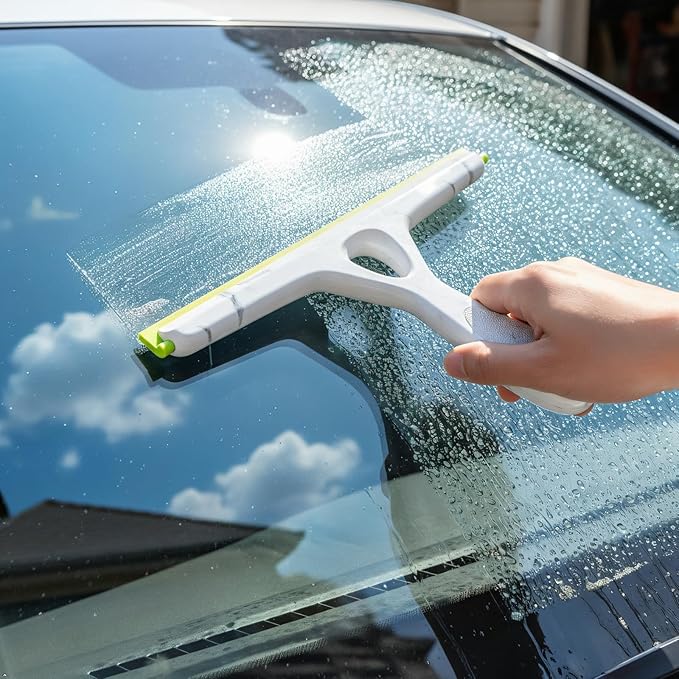 Window Squeegee with Ergonomic Handle, Shower Squeegee for Glass Doors, White and Green, Non-Slip Grip, Glass Cleaning Tool for Windows(Set of 2)