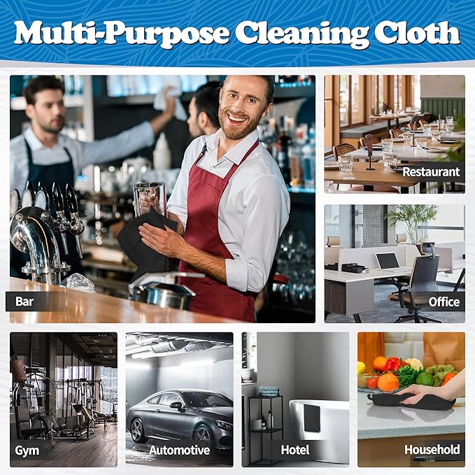 FIXSMITH Microfiber Cleaning Cloth, Shop Towels Bulk, 24 Pack Black Microfiber Towels for Cars, All-Purpose Absorbent Cleaning Rags, Dust Cloth for Automotive, Mechanic, Garage, Bar, 12 x 11 inch