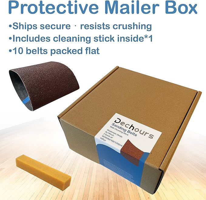 With Cleaning Stick | 8 x 19 Inch Sanding Belts, Assorted 40/60/80/100/120 Grit (10 Pack), EZ-8 Drum Sander Compatible, Aluminum Oxide Sandpaper for Hardwood Floor Sanding