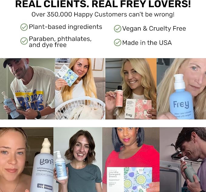 FREY Concentrated Liquid Laundry Detergent | Formulated for Sensitive Skin & HE Washers | Removes Stains Effectively | 50 Loads per Bottle (Cedar Grove & Bergamot Beach)