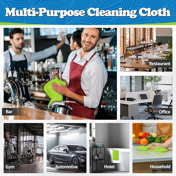 FIXSMITH Microfiber Cleaning Cloth, Shop Towels Bulk, 24 Pack Green Microfiber Towels for Cars, All-Purpose Absorbent Cleaning Rags, Dust Cloth for Automotive, Mechanic, Garage, Bar, 12 x 11 inch
