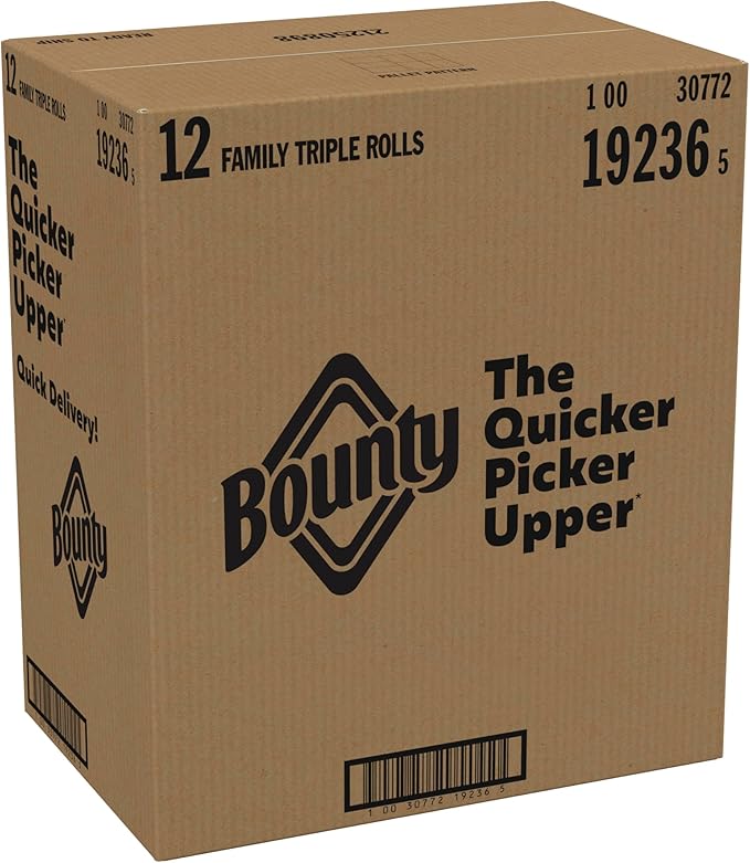 Bounty Quick-Size Paper Towels, White, 12 Family Triple = 40 Regular Rolls