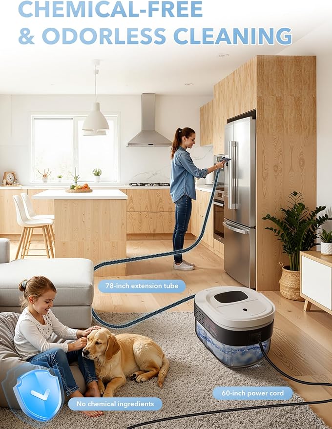 Steam Cleaner 3-Level Adjustable Steamer for Cleaning, 15s Heat-Up, 1.69 Quarts Tank, High Pressure Steamer with 17 pcs Accessories for Kitchen, Bathroom, Grout, Car, Grease, Floor