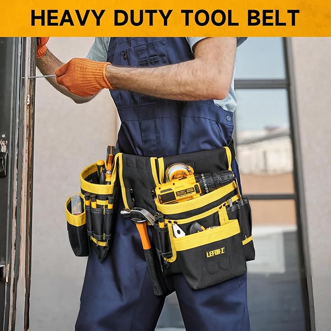 Tool Belt,Magnetic Tool Pouch,27-Pockets Heavy Duty Tool Belts for Men,Detachable Tool Pouch Bag for Electrician,Carpenter,Construction,Utility Belt,Valentines Day Gifts for Men,Black,Yellow