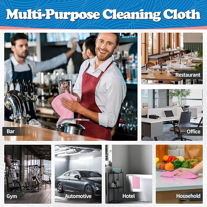 FIXSMITH Microfiber Cleaning Cloth, Shop Towels Bulk, 24 Pack Pink Microfiber Towels for Cars, All-Purpose Absorbent Cleaning Rags, Dust Cloth for Automotive, Mechanic, Garage, Bar, 12 x 11 inch