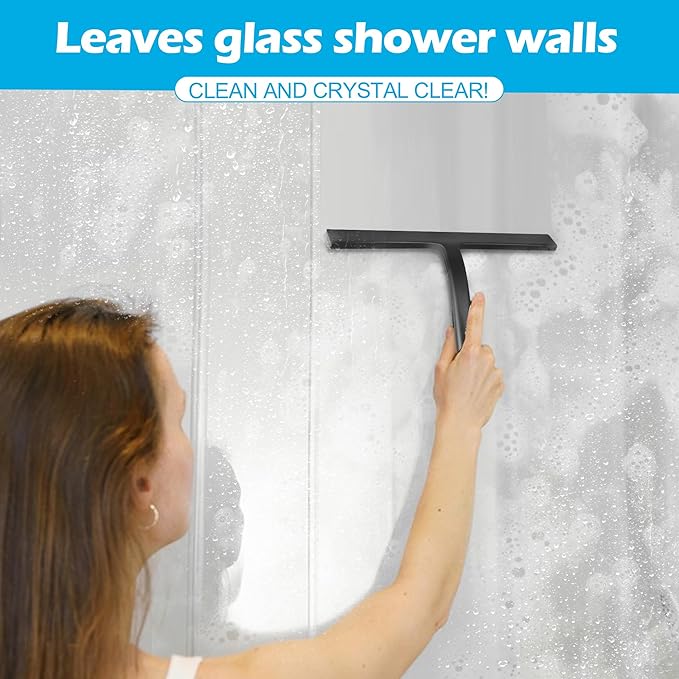 Shower Squeegee for Glass Doors, Mirror Window Tile Scrubber Cleaner with Hook Silicone (White)