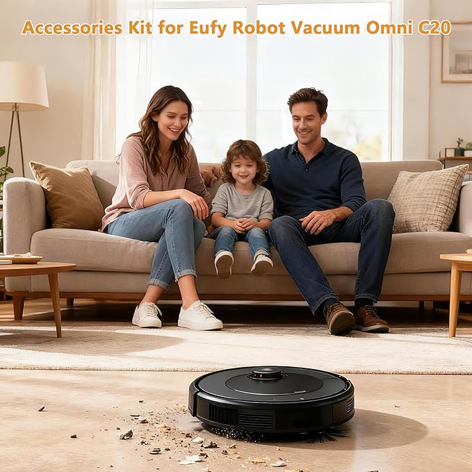22 Pack Replacement Accessories for eufy Omni C20 Robot Vacuums Parts Kits, 1 Main Brush, 6 Side Brushes, 4 Washable Filters, 5 Dust Bags, 4 Mop Pads, 1 Cleaning Tool and 1 Screwdriver