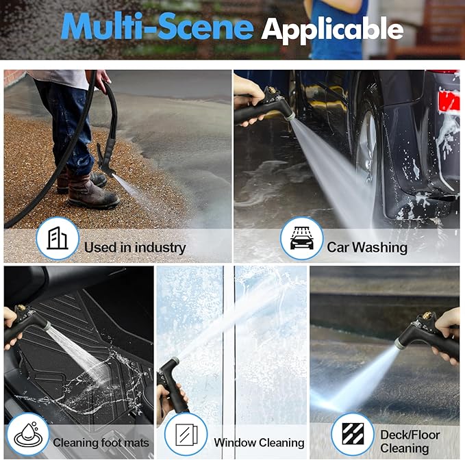 SPECILITE 5/8" Hot/Cold Garden Hose 100 ft with Industrial High Pressure Nozzle, Flexible & Lightweight, 600psi Burst Rubber Water hose -50℉-158℉ With 3/4"Stainless Steel Fittings for Yard, Black