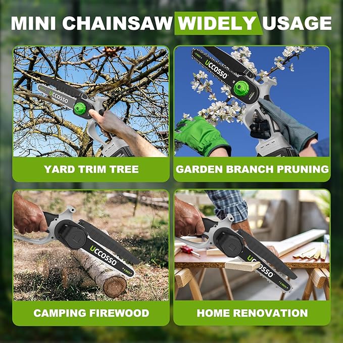 6Inch Mini Chainsaw Cordless - Electric Chainsaw with Strong Motor & 2ร2.0Ah Battery, 2 Chains Included for Tree Trimming, Branches Cutting, Lightweight Handheld Chain saw for Garden/Yard Maintenance