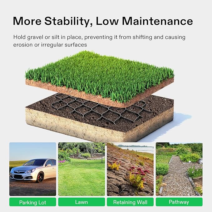 VIVOSUN 2’’ Depth Ground Grid, 9x17 ft, High-Density HDPE Geo Cell, 1885 lbs per sq ft Load, Foldable & Tensile, Easy Installation with Gloves, Perfect for Gardens, Driveways, Pathways, Slopes