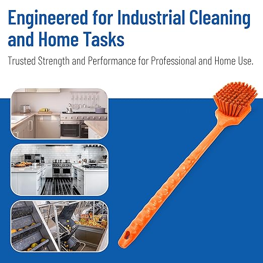 SPARTA 40501EC24 Plastic Large Scrub Brush, Kitchen Brush, Utility Brush With Long Handle For Cleaning, 20 Inches, Orange