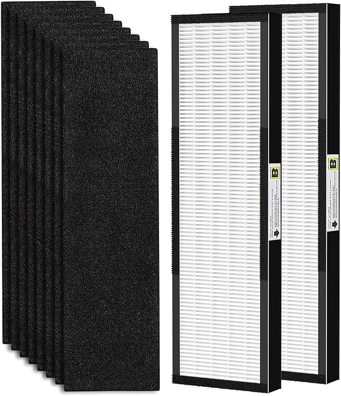 2 Pack FLT4825 True HEPA Fil-ter B Replacement with Activated Carbon Pre-Filters Compatible with Air Puri-fier AC4825 AC4300 AC4800 AC4900 AC4850, Black