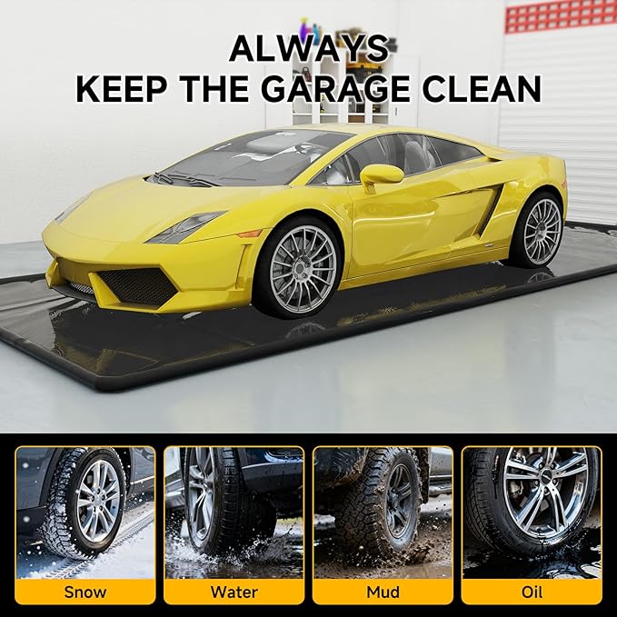 SUNYRISY 8'6" x 22' Containment Garage Floor Mat Under Car, Heavy Duty Waterproof Garage Carpet Floor Protection Non-Slip Parking Mat with Squeegee for Cars SUVs Trucks