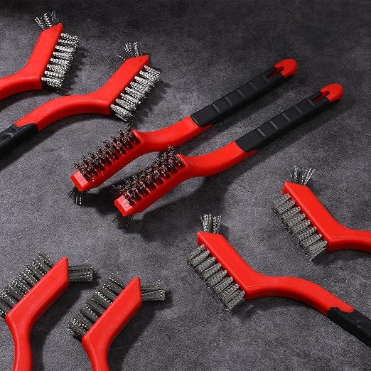 24PCS Wire Scratch Brush Set Stainless Steel Metal Brush Soft Grip for Rust, Dirt & Paint Scrubbing with Deep Cleaning (7inch - Stainless Steel Wire)