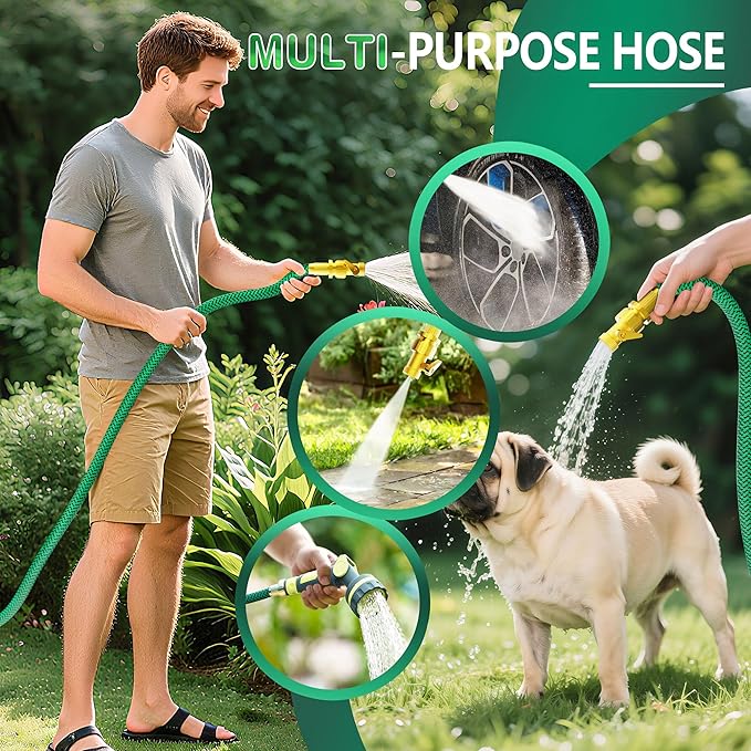 Garden Hose 50ft Non-Expandable, Leakproof Water Hose Kink Free Wear-resistant, Portable Waterhose with Durable Fabric Skin, Flexible Hose Pipe for Gardening, Cleaning, Easy to Store
