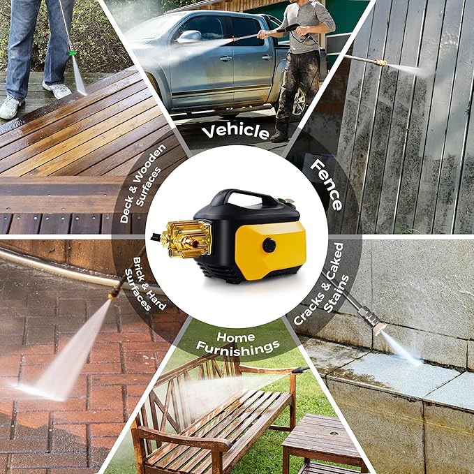 Portable Compact Pressure Cleaner, Power Cleaner with 33FT Flexible Extension Hose, 3 Nozzles, Foam Cannon for Cars, Patios, Driveways