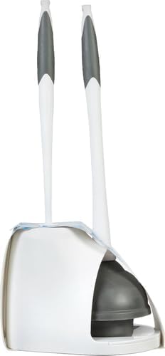 Clorox Toilet Plunger and Bowl Brush Combo with Caddy, 6.75 x 7 x 19.5 in, White/Gray (Pack of 12)