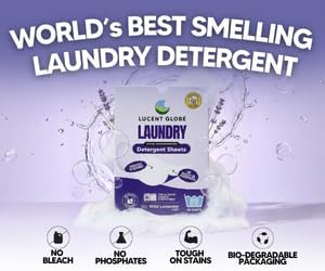 Lucent Globe Laundry Detergent Sheets. Pre-Measured Laundry Sheets. Powerful Stain Removal. Works in All Clothes Washers. World's Best Smelling Laundry Detergent. (1 Pack - 80 Washes, Lavender)