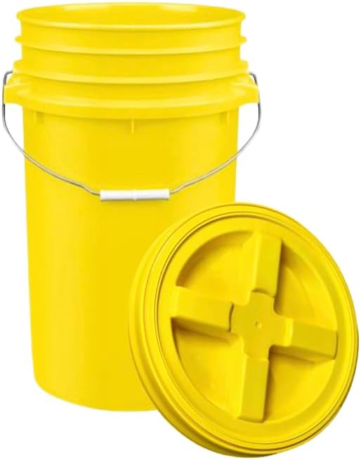 House Naturals Plastic Food Grade Made in USA Bucket with lid, Large 7 Gallon Container Comes with Screw On Lid (1, Yellow with Yellow lid)