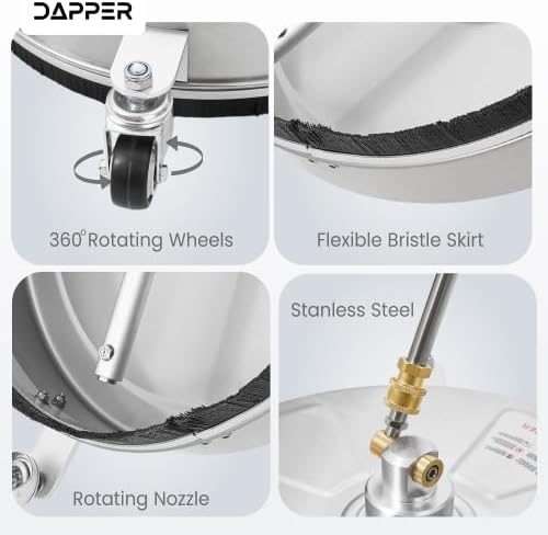 15 in. Pressure Washer Surface Cleaner in Stainless Steel w/Wheels, 4000 Max PSI, 3/8" Connector & 2 Extension Wands. Ideal for Driveways, Sidewalks, Patios, Decks