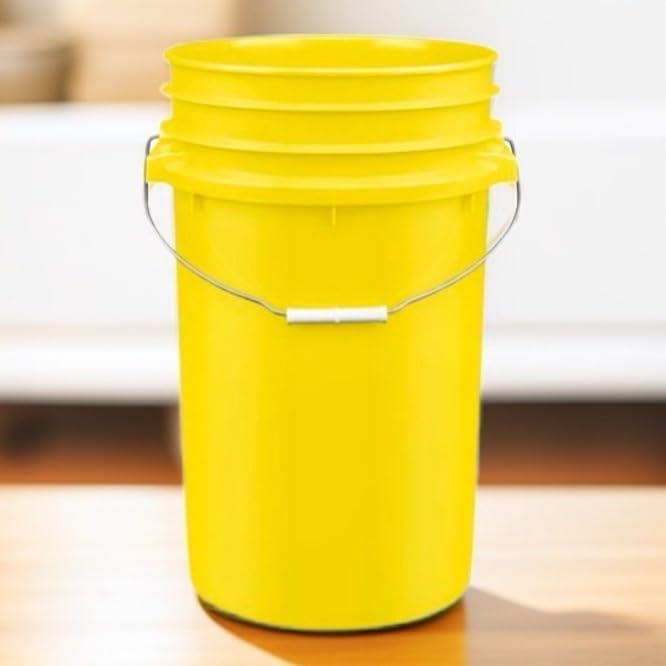 House Naturals Plastic Food Grade Made in USA Bucket with lid, Large 7 Gallon Container Comes with Screw On Lid (2, Yellow with Green lid)