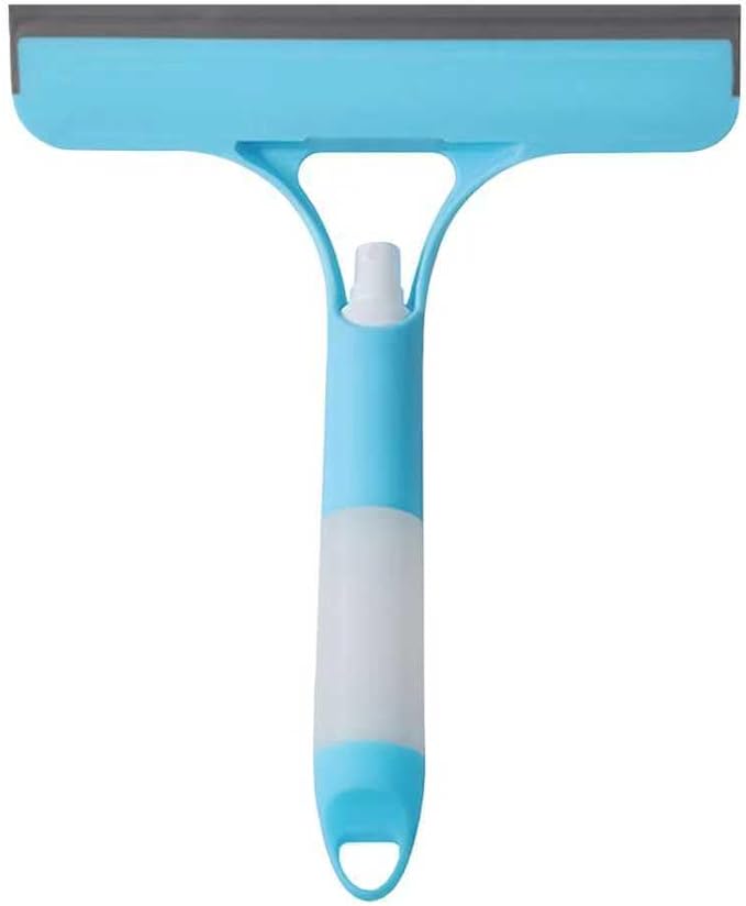 3 in 1 Window Cleaning Scraper Shower Squeegee for Glass Doors Mirror with Sprayer Squiggy for Windshield Cleaner Tool Washing Spray Home Floor Scraper(Blue)