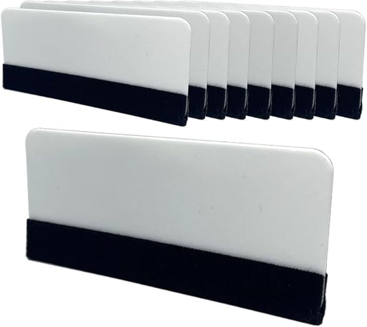 Black Felt Edge Squeegee Tool,Car Vinyl Film Wrapping Decal Glass Window Tint,Wallpaper Sticker Installation Spatula, Patching Putty Paint Flexible Small Plastic Scraper(White 10Pcs)