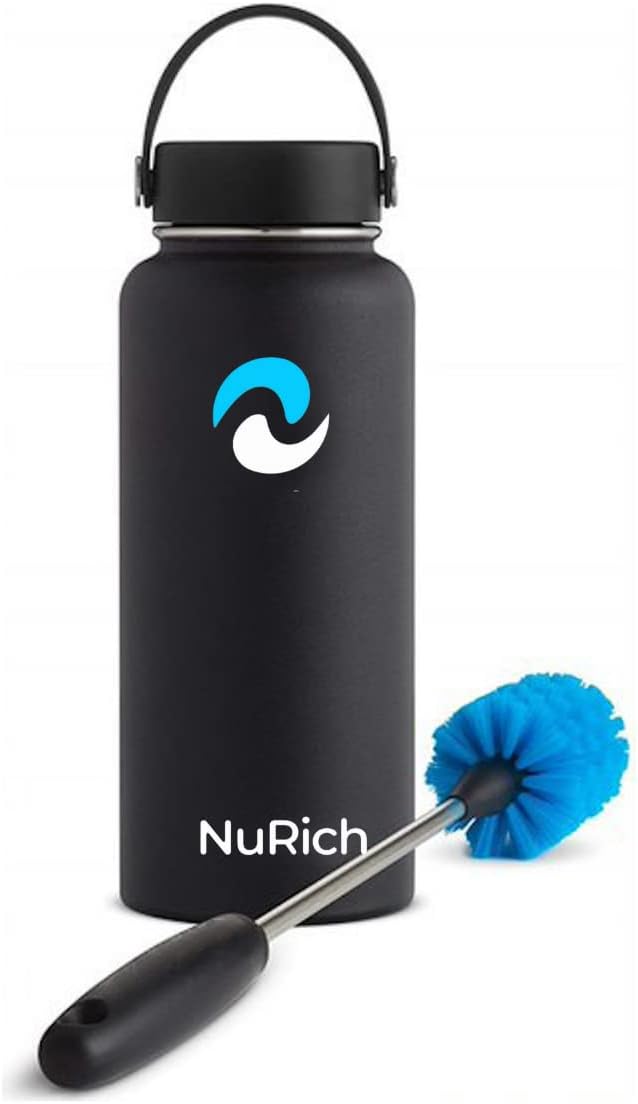 NuRich Long Bottle Brush for Water Bottles - Heavy Duty Stainless Steel Cleaning Brush with Non-Slip Grip, Compatible with Hydro Flask, Yeti, Nalgene, Owala & More Reusable Bottles
