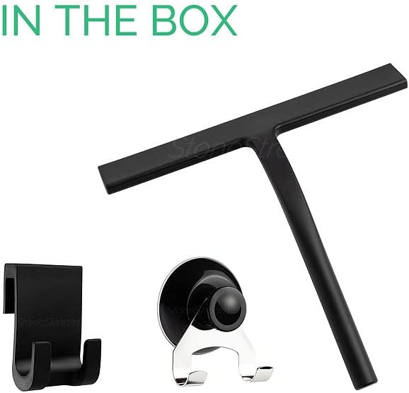 Original StoneStream Stainless Steel Shower Squeegee - Premium Quality Bathroom Squeegee with Non-Slip Handle and 2 Holders for Quick and Easy Cleaning of Glass, Tile, and Mirrors - Matte Black