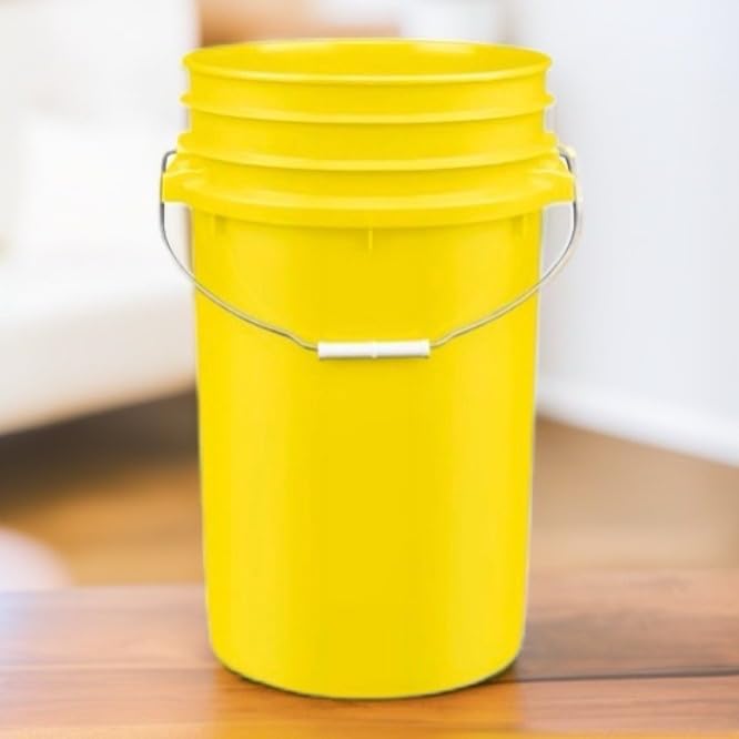 House Naturals Plastic Food Grade Made in USA Bucket with lid, Large 7 Gallon Container Comes with Screw On Lid (3, Yellow with Yellow lid)
