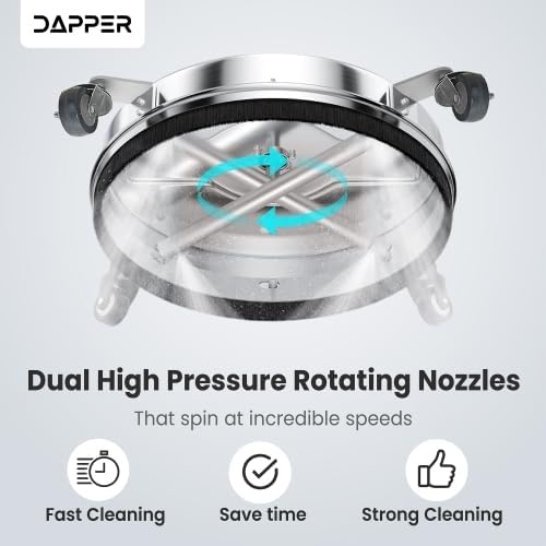 15 in. Pressure Washer Surface Cleaner in Stainless Steel w/Wheels, 4000 Max PSI, 3/8" Connector & 2 Extension Wands. Ideal for Driveways, Sidewalks, Patios, Decks