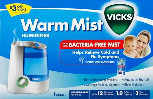 Vicks Warm Mist Humidifier - Air Humidifier for Bedroom, Home & Large Room, Baby, Kids and Adults Soothing Steam Vaporizer for Cough, Congestion, Allergies & Dry Air, VapoSteam Compatible (Pack of 2)