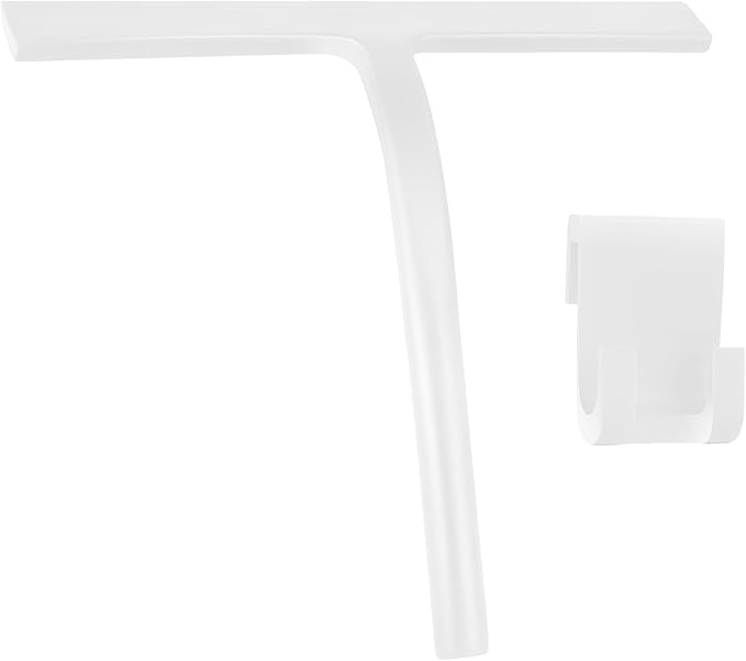 Shower Squeegee for Glass Doors, Mirror Window Tile Scrubber Cleaner with Hook Silicone (White)