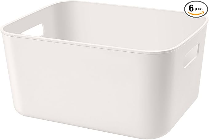 Set Of 6 Plastic Storage Bins,11×8.6×5.5" Versatile Kitchen Pantry Organization and Storage,for Plastic Storage Container Under Bed,Under Sink Bathroom Organizer (White,6 Pack Medium