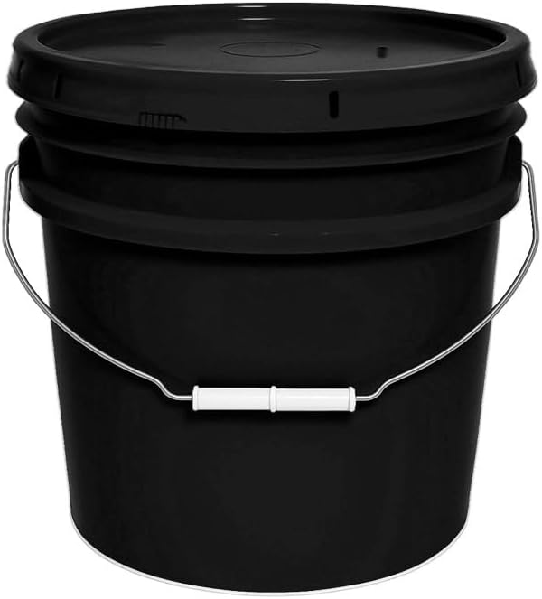 3.5-Gallon Bucket with Airtight Lid – Heavy-Duty Durable Pail – Made in USA – Premium Quality HDPE – Food Grade – BPA Free – Metal Handle with Plastic Grip – Stackable – Multi-Use – Black, 1 Pack