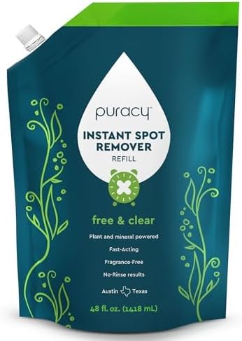 Puracy Laundry Stain Remover for Clothes Laundry - Carpet Stain Remover Carpet Spot Cleaner Couch Stain Remover - Clothes Spray, Free & Clear - Instant Spot Remover, 48 Fl Oz (Pack of 1)