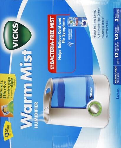 Vicks Warm Mist Humidifier - Air Humidifier for Bedroom, Home & Large Room, Baby, Kids and Adults Soothing Steam Vaporizer for Cough, Congestion, Allergies & Dry Air, VapoSteam Compatible (Pack of 2)