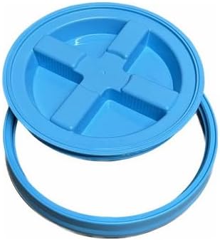House Naturals Plastic Food Grade Made in USA Bucket with lid, Large 7 Gallon Container Comes with Screw On Lid (1, Yellow with Aqua lid)