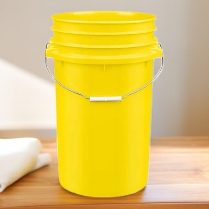 House Naturals Plastic Food Grade Made in USA Bucket with lid, Large 7 Gallon Container Comes with Screw On Lid (1, Yellow with Green lid)