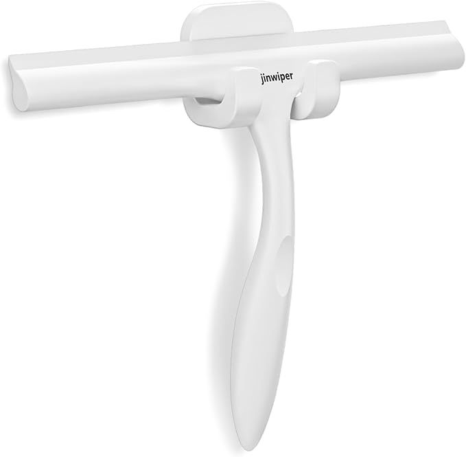 All-Purpose Shower Squeegee for Shower Glass Door with Adhesive Hook, Silicone Squeegee for Shower Doors, Bathroom, Windows, Mirrors, Shower Cleaner Tool Household Squeegee(10 inch-White)