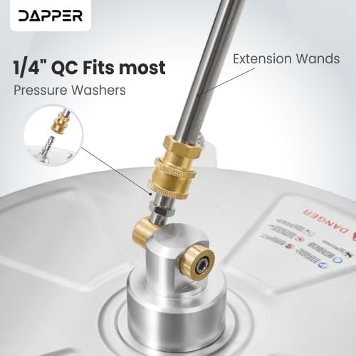 15 in. Pressure Washer Surface Cleaner in Stainless Steel w/Wheels, 4000 Max PSI, 3/8" Connector & 2 Extension Wands. Ideal for Driveways, Sidewalks, Patios, Decks