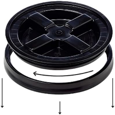 House Naturals Plastic Food Grade Made in USA Bucket with lid, Large 7 Gallon Container Comes with Screw On Lid (3, Yellow with Black lid)