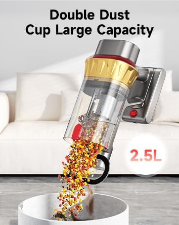 650W Cordless Vacuum Cleaner with 55KPa Flagship Suction, 75-Min Extended Runtime 2.5L Dual-Cup Capacity, Anti-Tangle Brush & Self-Standing Design HEPA Filtration for Furniture Carpet Pet Hair