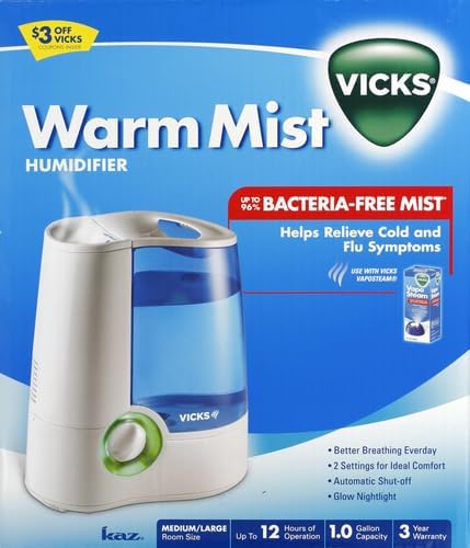 Vicks Warm Mist Humidifier - Air Humidifier for Bedroom, Home & Large Room, Baby, Kids and Adults Soothing Steam Vaporizer for Cough, Congestion, Allergies & Dry Air, VapoSteam Compatible (Pack of 2)