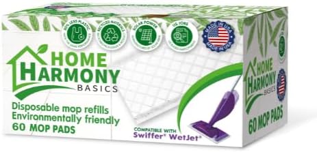 Home Harmony Basics Wet Jet Refill Pads, 60 Count, Compatible with Swiffer WetJet Mop, Disposable Spray Mop Pad Refills, WetJet Replacement Pads, Eco-Friendly (Packaging May Vary)
