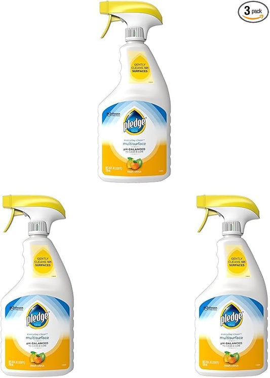 Pledge pH-Balanced Multisurface Cleaner Spray for Everyday Care, Fresh Citrus Scent, 25oz (Pack of 3)