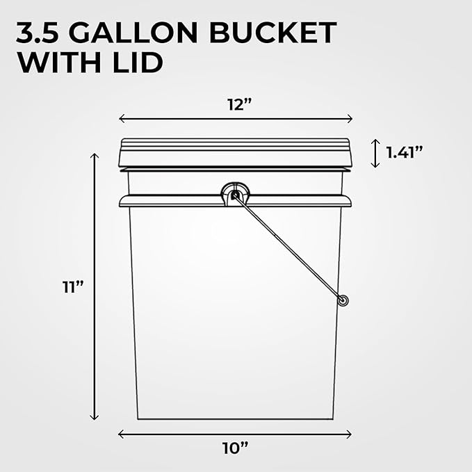3.5-Gallon White Bucket Pail Container with Lid | Food Grade | Heavy-Duty Extra Durable | Metal Handles with Plastic Grip for Easy Carrying | Multi-Use | Easy Stack and Store | BPA Free - 1 Pack